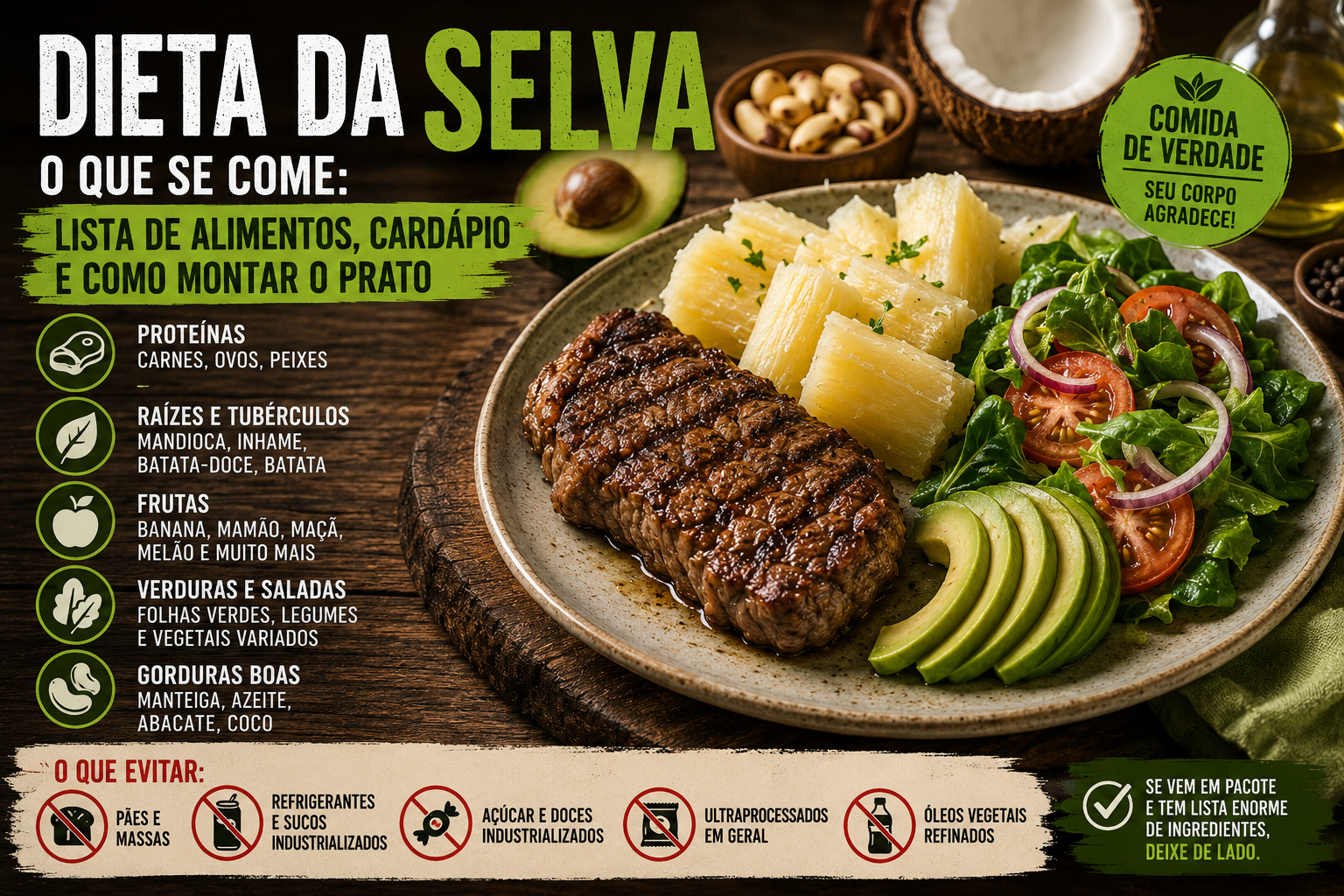 Dieta da selva: o que se come (lista de alimentos e cardápio)