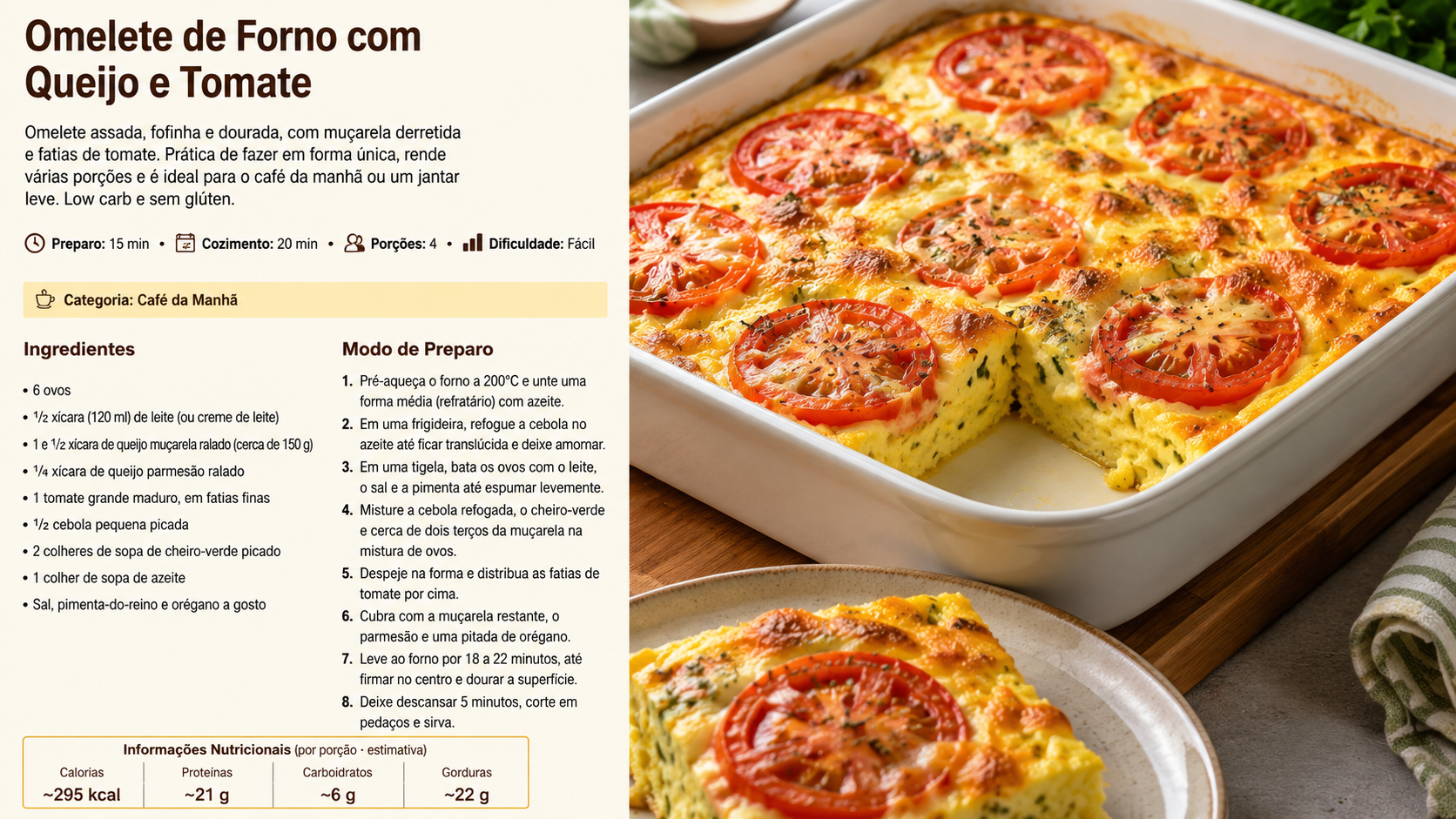 Omelete de Forno com Queijo e Tomate